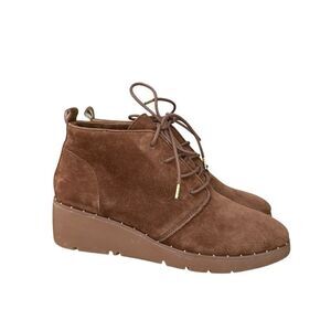 Steven Natural Comfort Brown Suede Boot Lace Up Rubber Wedge size 8